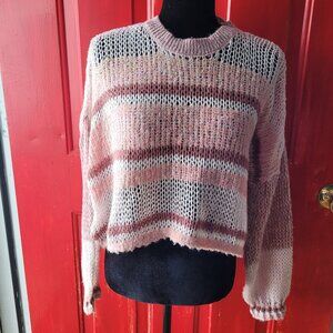 Altar'd State PInk Striped Cropped Sweater Size Medium Boho, Beachy